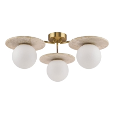 Dar Inaya 3 Light Semi-Flush Natural Brass and Travertine