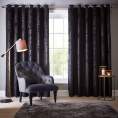 Navarra Eyelet Headed Curtains Ebony