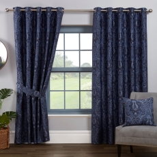 Tegola Eyelet Headed Curtains Navy