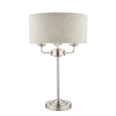 Laura Ashley Sorrento 3lt Table Lamp Satin Nickel With Natural Shade