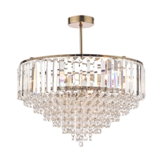 Laura Ashley Vienna Crystal & Antique Brass 5 Light Semi Flush Ceiling Light