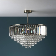 Laura Ashley Vienna Crystal & Antique Brass 5 Light Semi Flush Ceiling Light