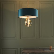 All Saints Double Hoop Gold leaf Pendant Light With Teal Shade