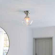 Sibton Timeless Bright Nickel Semi Flush With Clear Glass