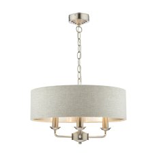 Laura Ashley Sorrento 3lt Pendant Satin Nickel With Natural Shade