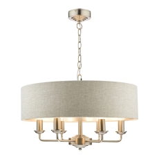 Laura Ashley Sorrento 6lt Pendant Satin Nickel With Natural Shade