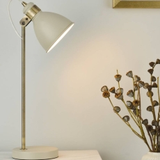 Dar Frederick Table Lamp in Gloss Cream and Antique Brass