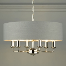 Laura Ashley Sorrento 6lt Pendant Polished Nickel With Charcoal Grey Shade