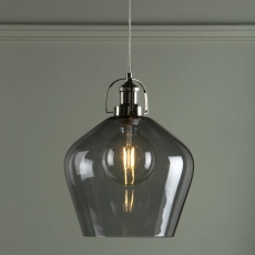 Laura Ashley Rye Polished Nickel & Smoked Glass Pendant