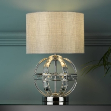 Laura Ashley Aidan Glass & Polished Chrome Globe Table Lamp With Grey Shade