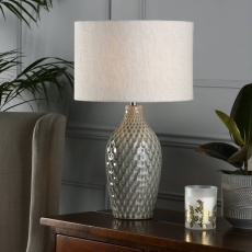 Laura Ashley Heathfield Ceramic Table Lamp Gloss Grey With Shade