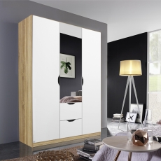 Avondale 3 Door (1 Mirrored) 2 Drawer Wardrobe Matt Alpine White & Artisan Oak
