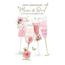 Anniversary Mum & Dad - Multiple Champagne Glasses Card