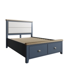 Harleston Blue Bed Frame Fabric Headboard & Drawers