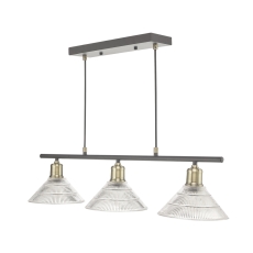 Dar Boyd 3-Light Antique Brass Bar Pendant With Glass Shades
