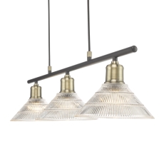 Dar Boyd 3-Light Antique Brass Bar Pendant With Glass Shades