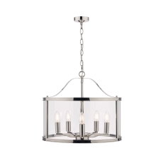 Laura Ashley Harrington 5lt Pendant Polished Nickel Glass