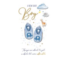 Birth Boy - Mobile & Booties Greetings Card