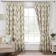 Coppice Pencil Pleat Readymade Curtains Lined Green