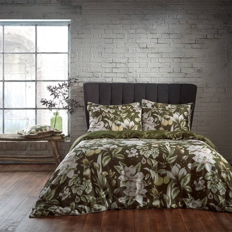 Edinburgh Weavers Lavish Floral Duvet Cover Set Super King Moss - Glasswells