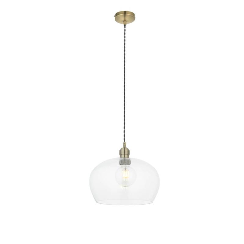 Laxfield Clear Glass & Antique Brass Medium Pendant