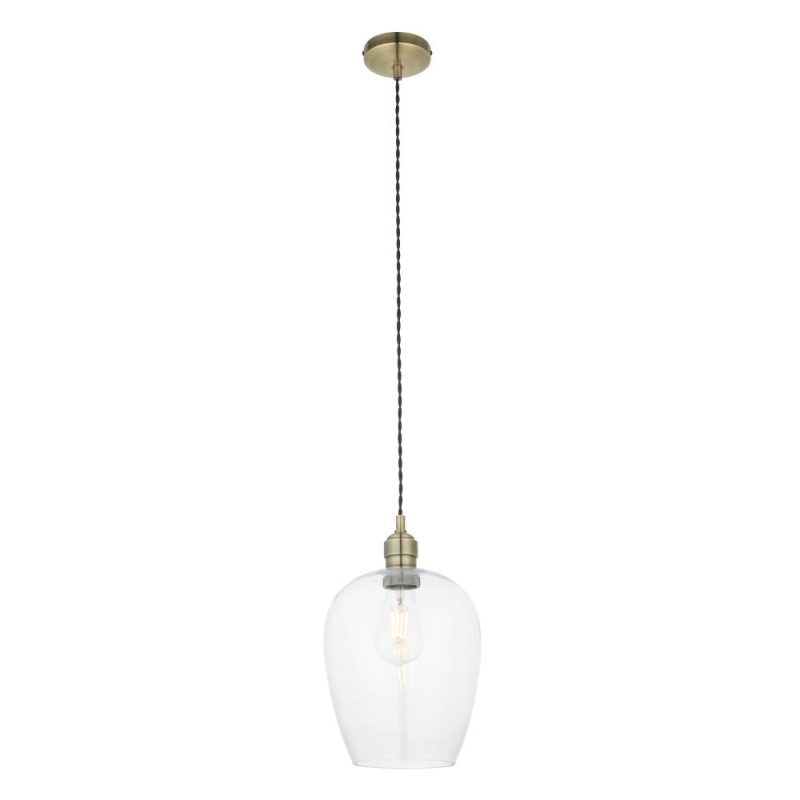 Laxfield Clear Glass & Antique Brass Small Pendant