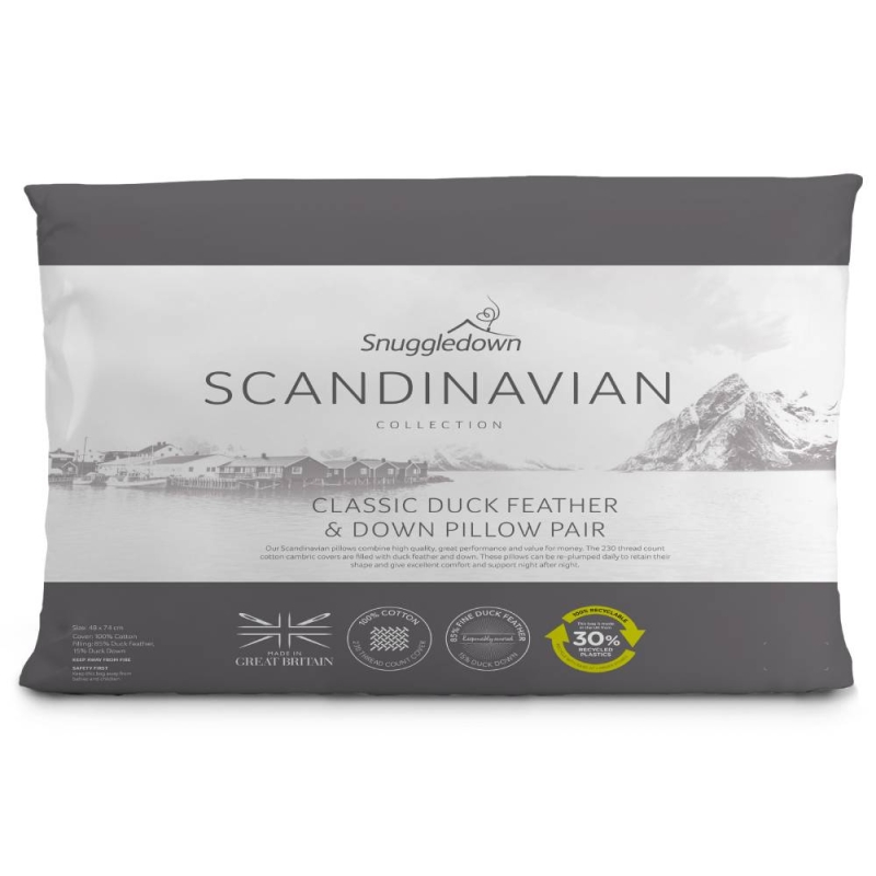 Snuggledown Scandinavian Duck Feather Down Pillow Pair Glasswells
