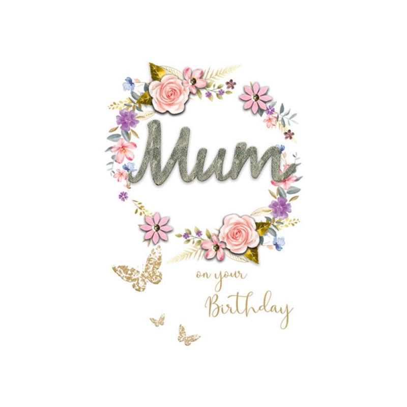 Mum - Wreath With Mum In Middle Birthday Card