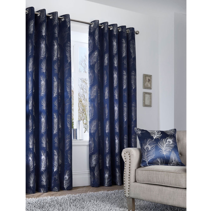Feather Eyelet Headed Curtains Lined Navy