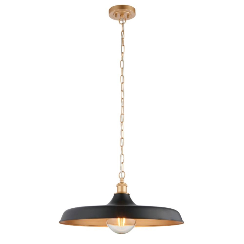 Farnham Matt Black & Satin Gold Mid Century Pendant