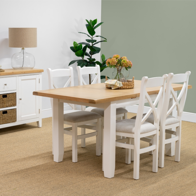 Elveden Extending Dining Table 120-165cm & 4 Cross Back Chairs White