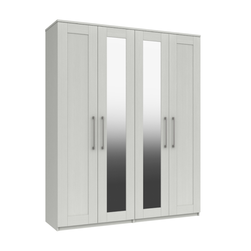 Aspen Tall 4 Door Wardrobe Mirrored White