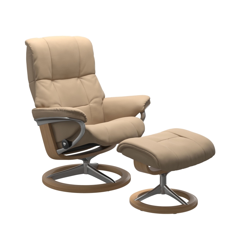 Stressless Mayfair Signature M Chair with Footstool Paloma Beige & Oak