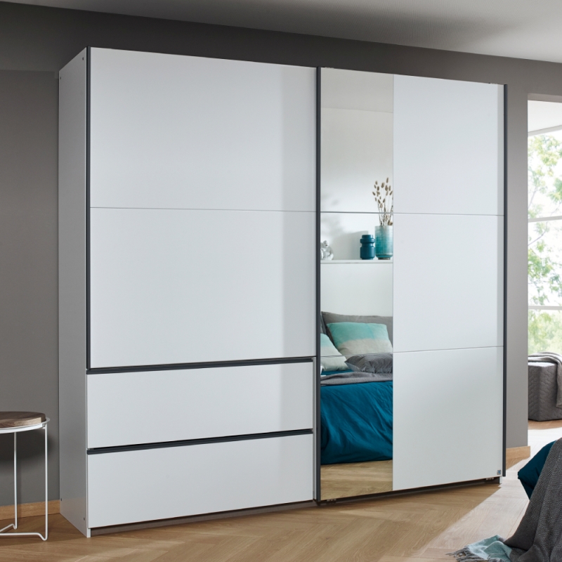 Sorrento 2 Door Sliding Wardrobe 218cm Alpine White Metallic Grey Handles