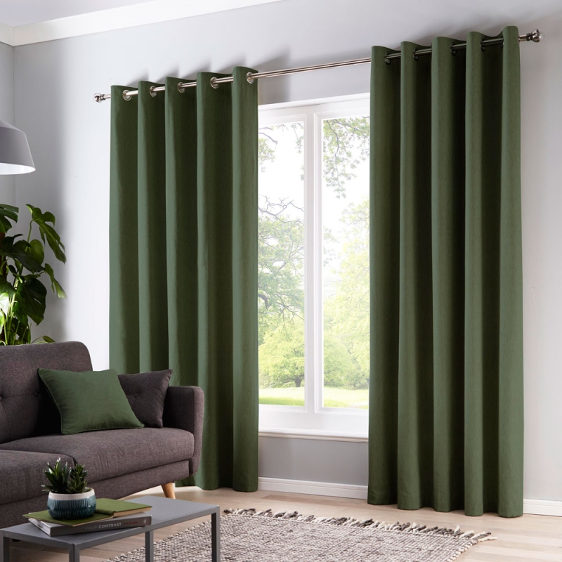 Sorbonne Eyelet Headed Curtains Lined Bottle Green