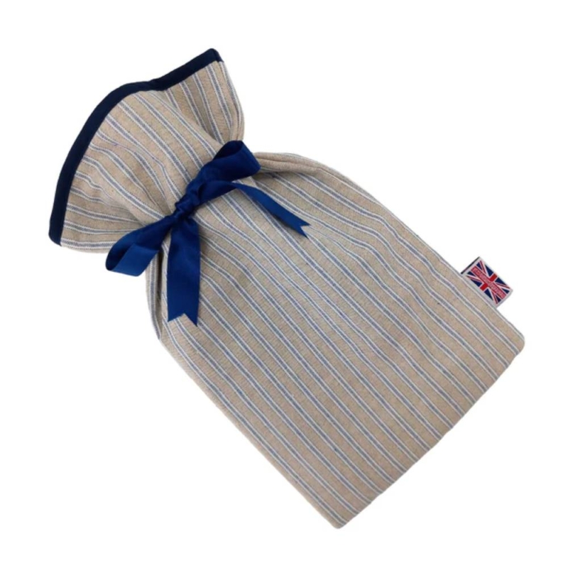 Navy Ticking 2L Hot Water Bottle