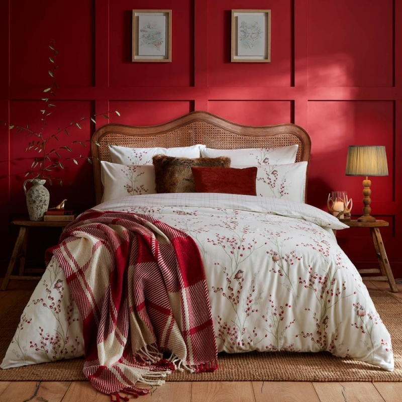 Laura Ashley Winter Pussywillow Duvet Set Cranberry Red