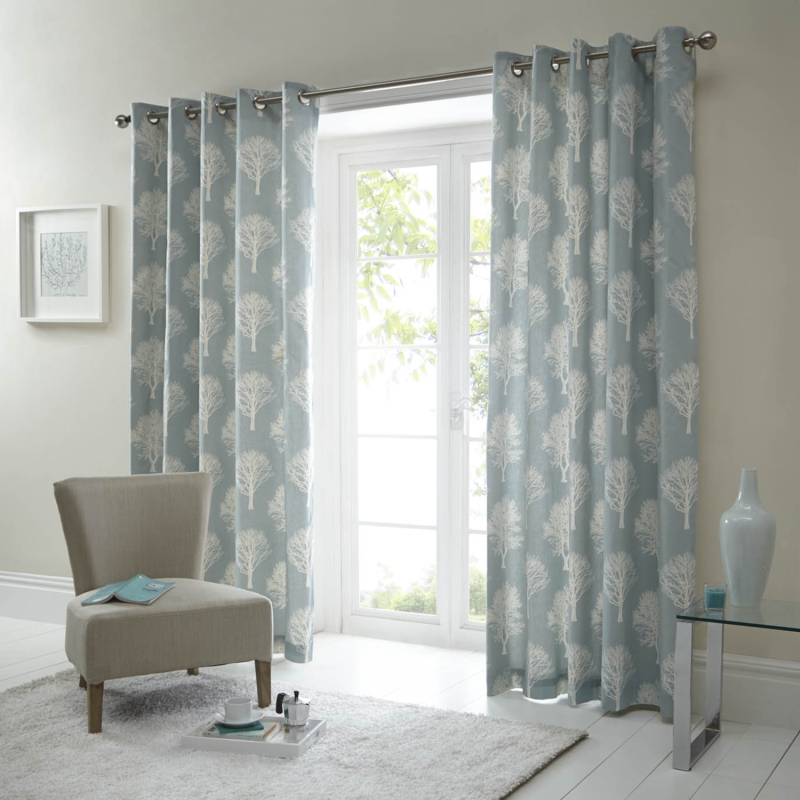 Fusion Woodland Trees Curtains Duckegg
