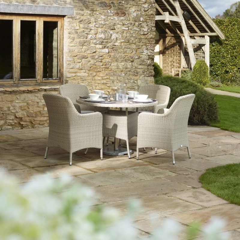HOLKHAM 110CM TREE-FREE ROUND TABLE WITH 4 ARMCHAIRS - NUTMEG