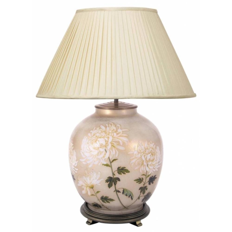 Jenny Worrall White Chrysanthemum Large Base With 50cm Silk Shade In Almond