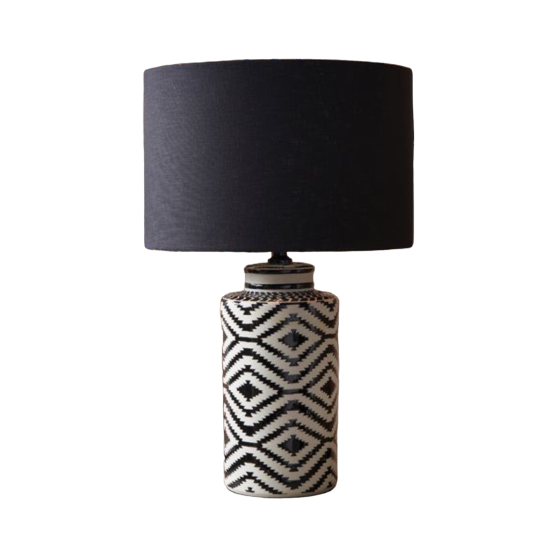 Chirala Black and White Tall Ikat Ceramic Table Lamp with Shade