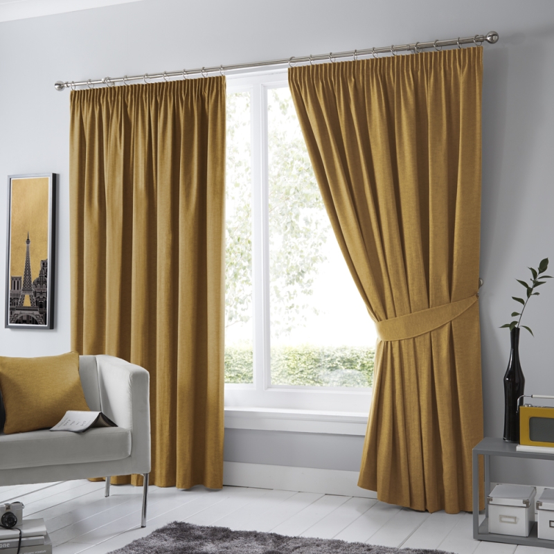 Fusion Dijon Pencil Headed Curtains Lined Ochre