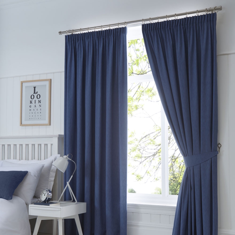 Fusion Dijon Pencil Headed Curtains Navy