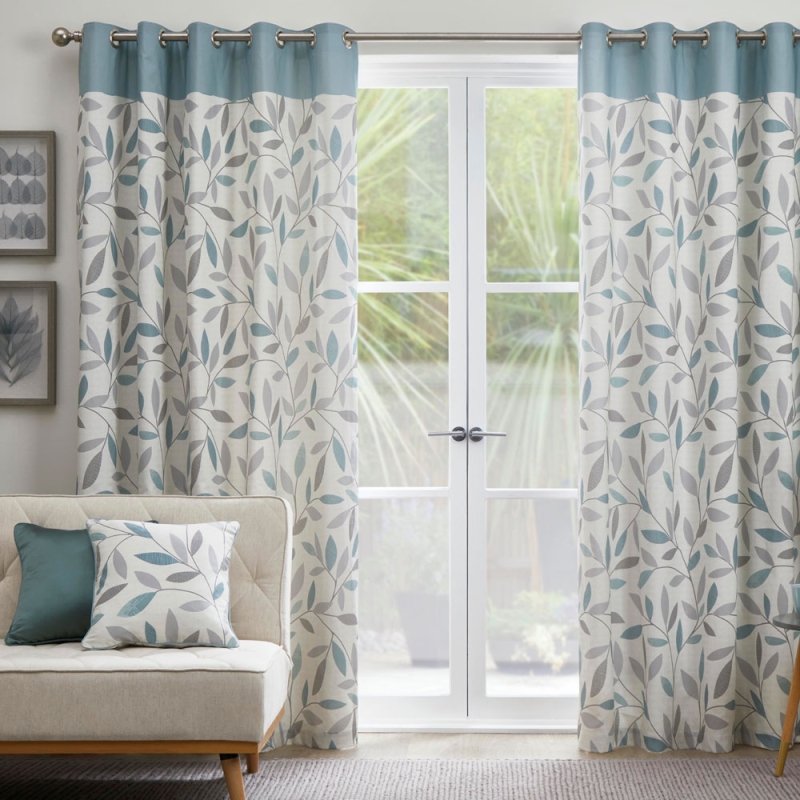 Fusion Beechwood Eyelet Headed Curtains Lined Duck Egg