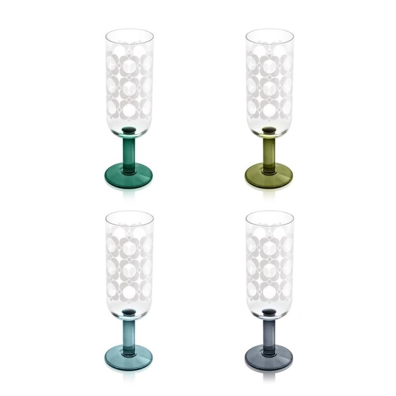 Orla Kiely Atomic Flower Set of 4 Champagne Glasses - Green