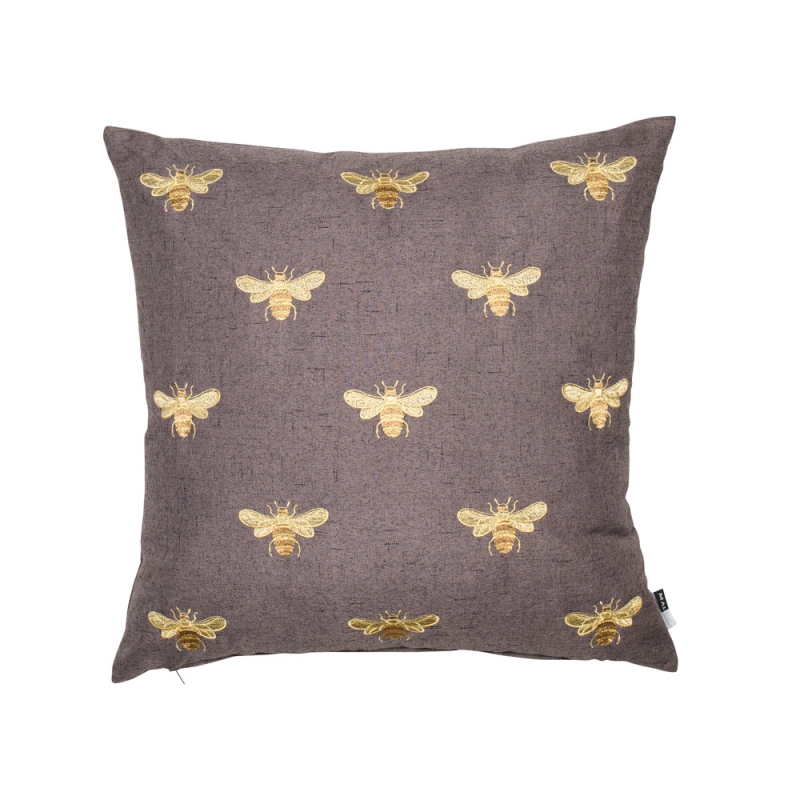 Abeja 43cm Embellished Bees Faux Linen Cushion