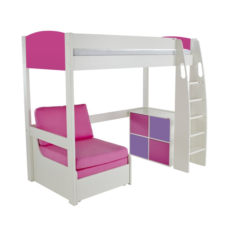 Stompa Duo Uno S Highsleeper Inc Chair Bed And Cube Unit With Doors Pink