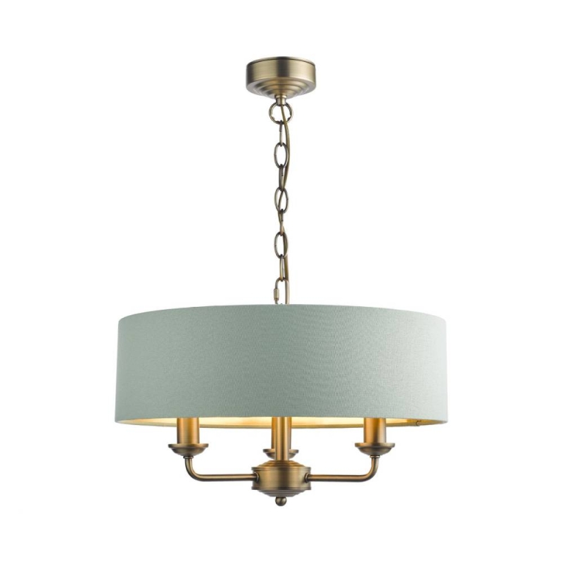 Laura Ashley Sorrento 3 Light Chandelier Matt Antique Brass Green Shade