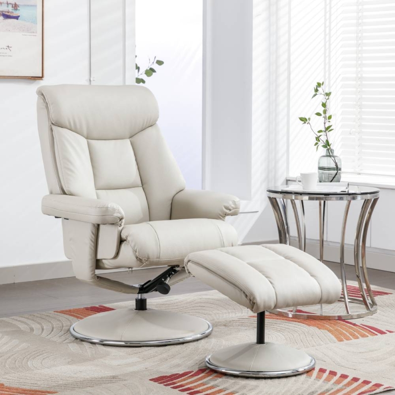 Bradfield Swivel Recliner Chair & Footstool Mushroom Plush
