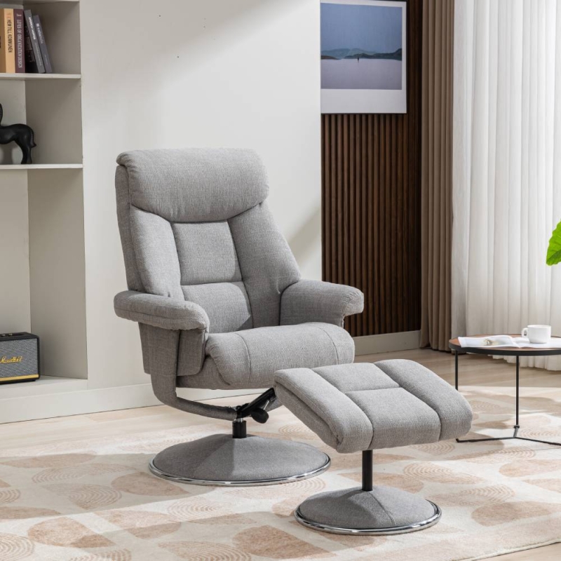 Bradfield Swivel Recliner Chair & Footstool Lisbon Silver